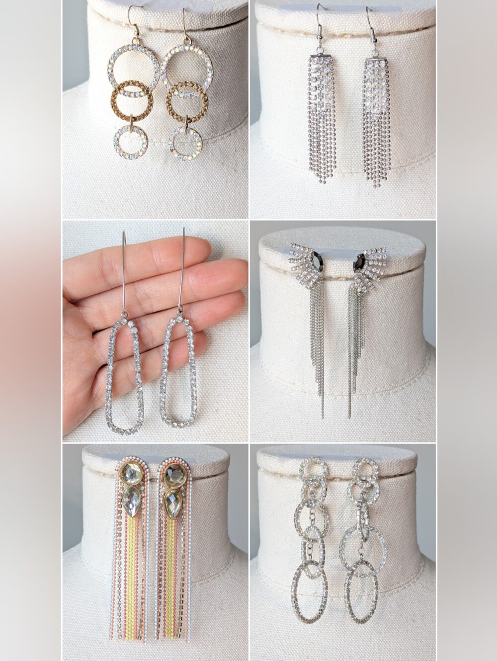 Statement Earring Lot x6 Y2K Rhinestone Tassel Hoop Fringe